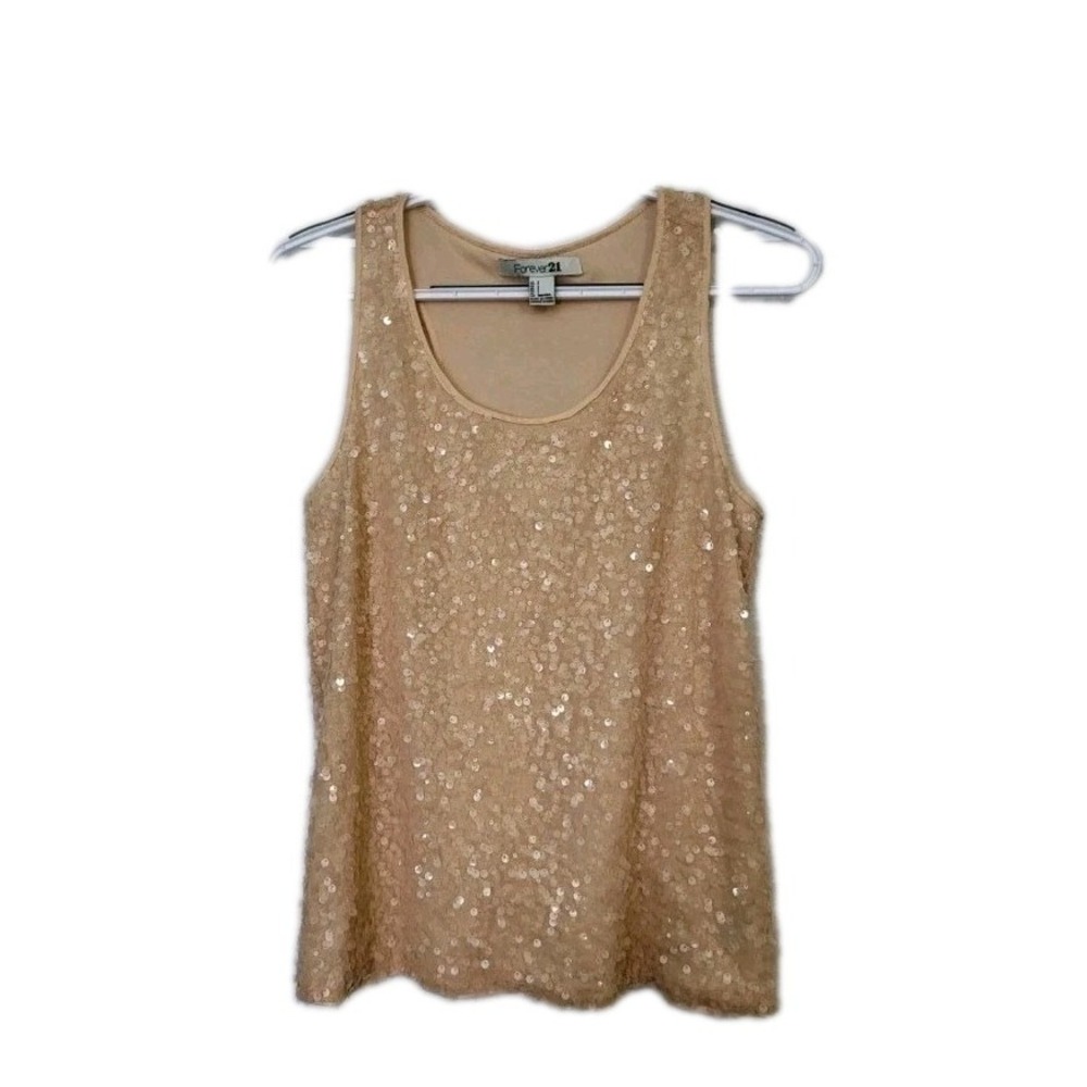 Forever 21 Sparkling Peach Sequin Tank Top/Shimmering Sleeveless Party Blouse Sm